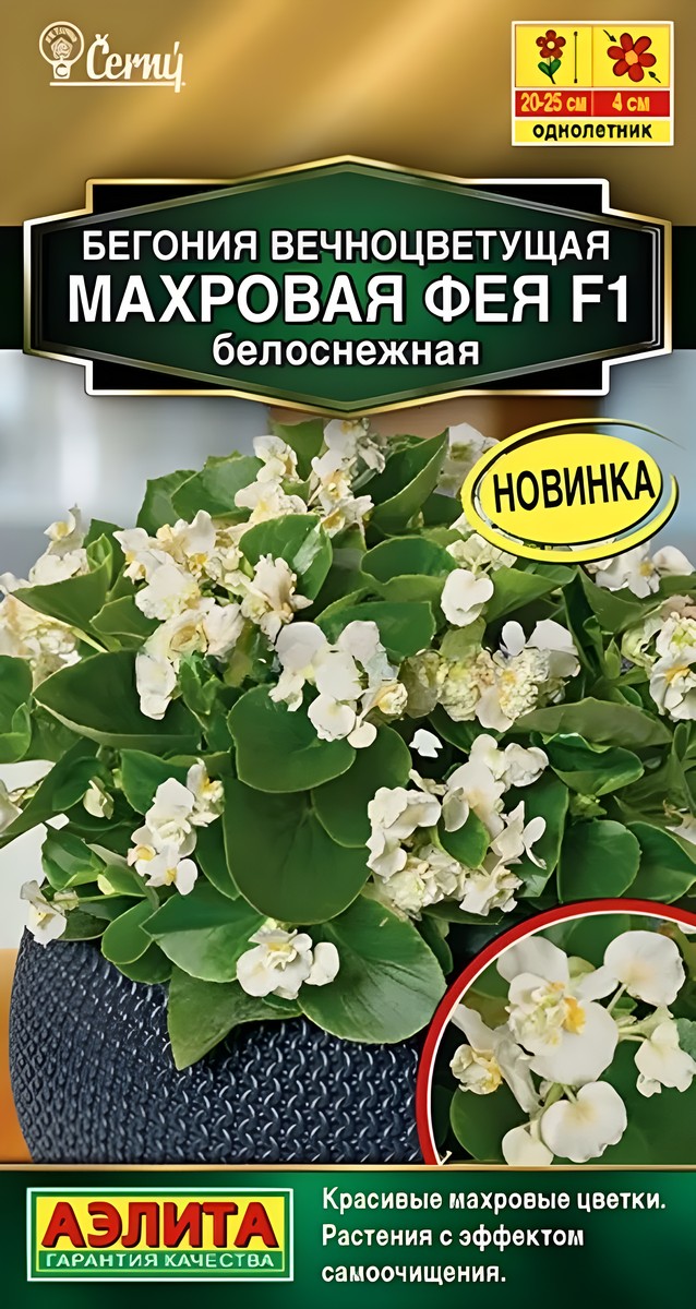 Бегония вечноцветущая махровая Фея F1 белоснежная, 5 шт.