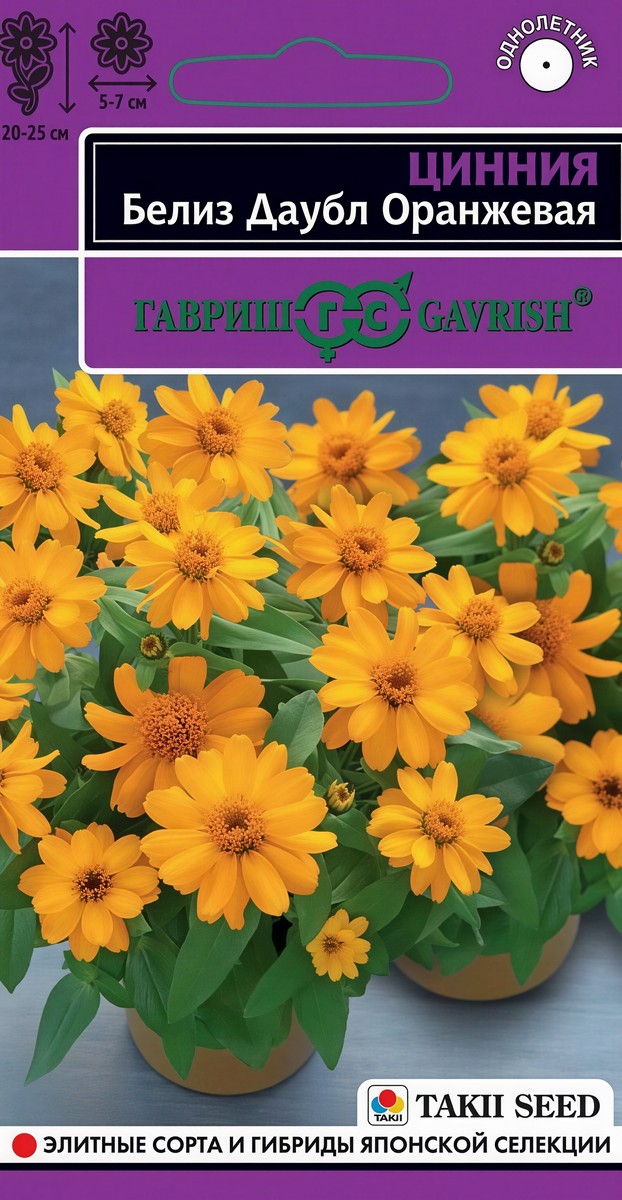 Цинния Белиз Даубл оранжевая, 5 шт. Эксклюзив