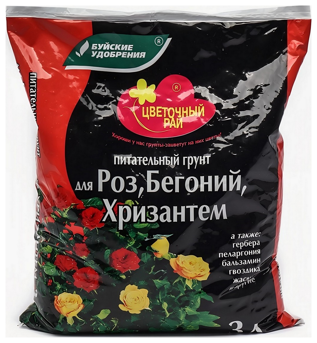 Грунт Цветочный рай для Роз, Бегоний и Хризантем, 3 л 