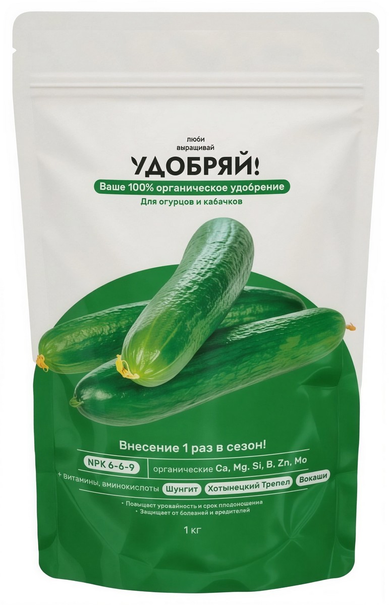 Удобряй! Сухое органическое удобрение для огурцов и кабачков, 1 кг