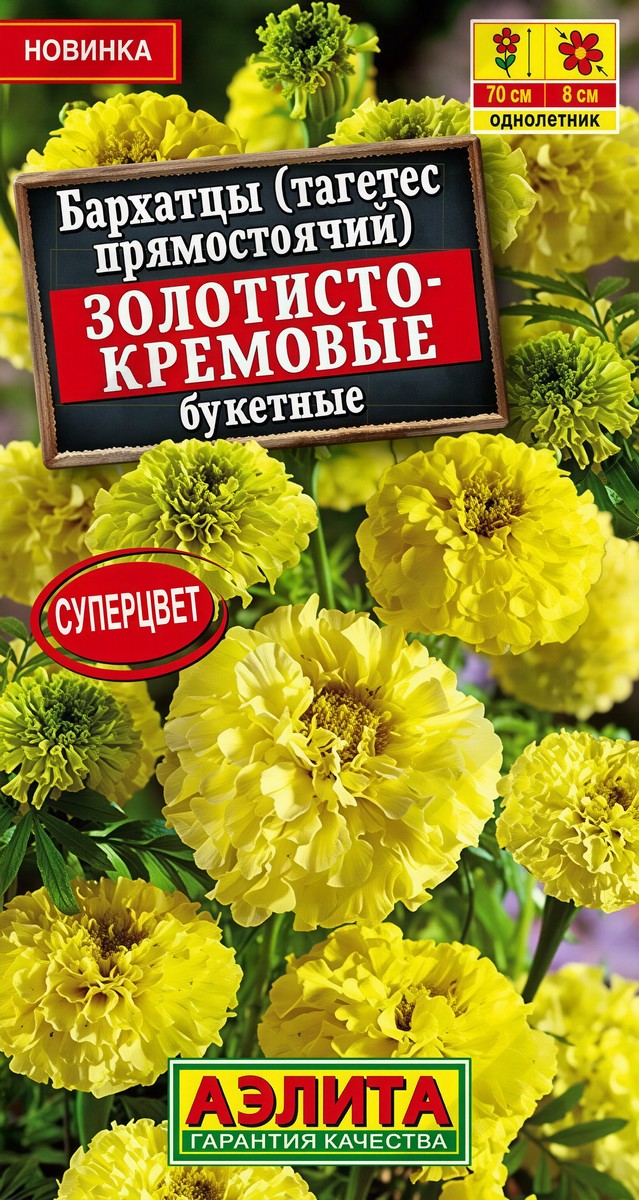Бархатцы Золотисто-кремовые букетные, прямостоячие, 0,1 г